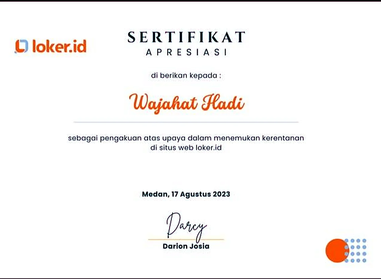 loker.id certificate of appreciation, 17 August 2023